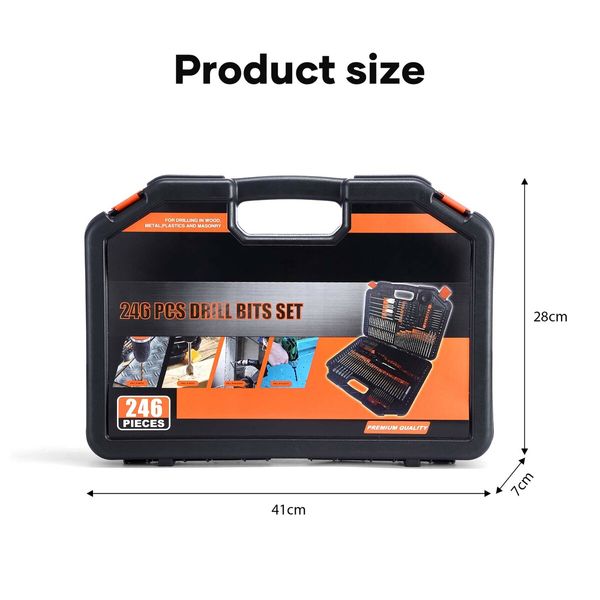 246pcs HSS Drill Bit Set Twist Drilling Tool Metal Self Centering Spade Screw Nut Driver Hand Woodworking Construction Repair Accessories Storage Case