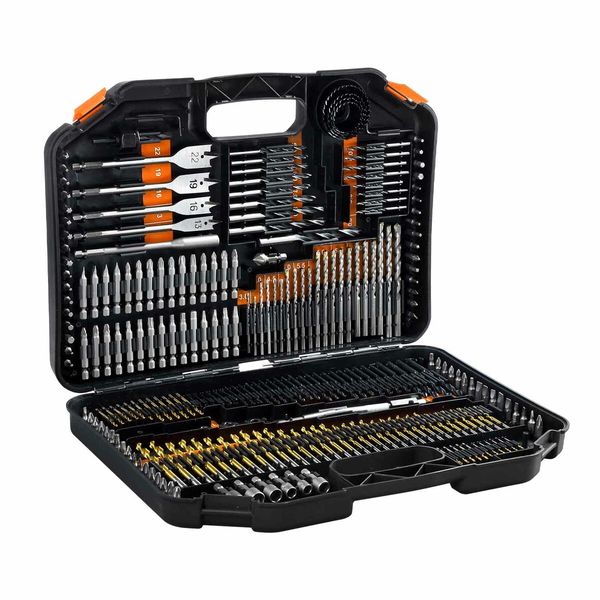 246pcs HSS Drill Bit Set Twist Drilling Tool Metal Self Centering Spade Screw Nut Driver Hand Woodworking Construction Repair Accessories Storage Case