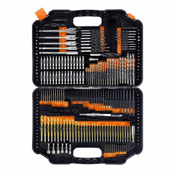 246pcs HSS Drill Bit Set Twist Drilling Tool Metal Self Centering Spade Screw Nut Driver Hand Woodworking Construction Repair Accessories Storage Case