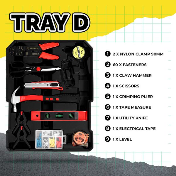 185Pcs Tool Box Trolley Set Hand Toolkit DIY Home Car Repair Rolling Auto Mechanics Household Storage Portable Aluminium Carry Case with Pliers Locks