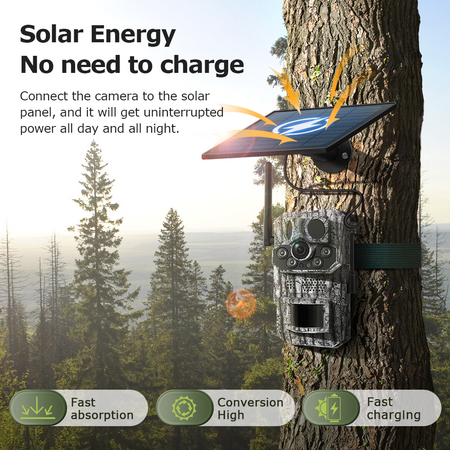 Solar Powered Security Camera 4G 3MP Outdoor Hunting Home Surveillance System Battery House CCTV 360 Degree View Wildlife Animal Motion Monitoring Cam