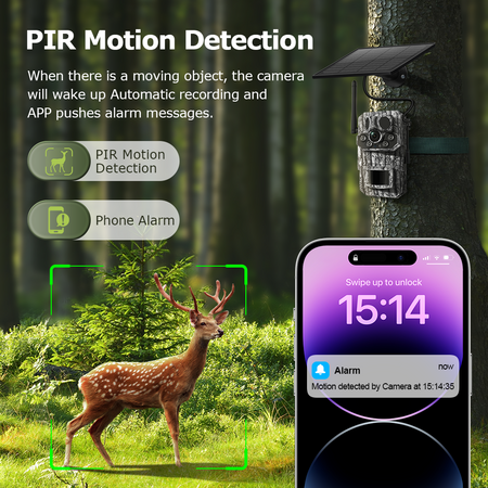 Solar Powered Security Camera 4G 3MP Outdoor Hunting Home Surveillance System Battery House CCTV 360 Degree View Wildlife Animal Motion Monitoring Cam