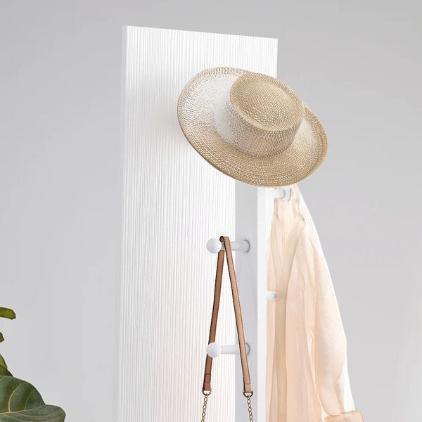 Full Length Mirror Tall Floor Free Standing Body Long Dressing Makeup Hallway Bedroom Coat Rack Vintage Rotatable Storage White 30x20x164cm