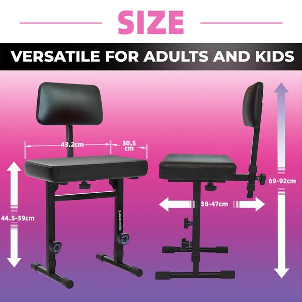 Melodic Piano Stool Bench Chair Seat Music Keyboard Stand Adjustable Soft Padded Cushion Backrest Ergonomic for Stage Musicians Steel Black