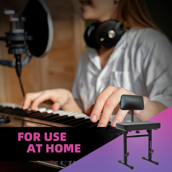 Melodic Piano Stool Bench Chair Seat Music Keyboard Stand Adjustable Soft Padded Cushion Backrest Ergonomic for Stage Musicians Steel Black