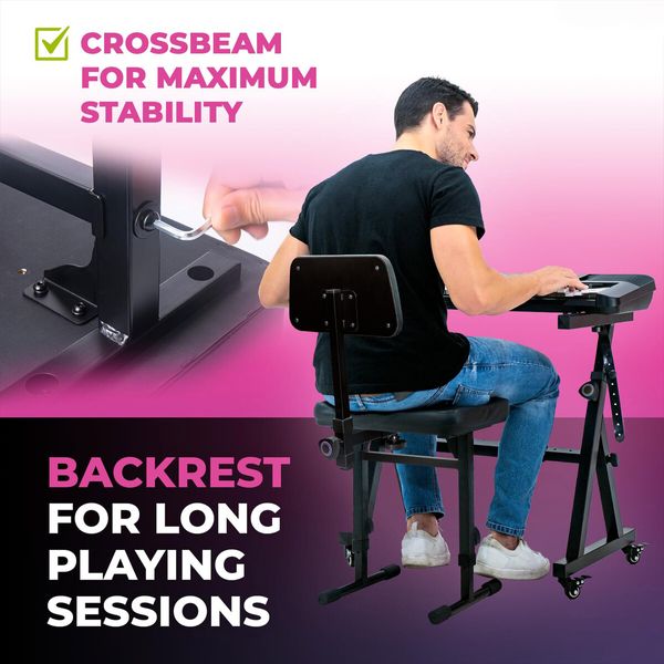 Melodic Piano Stool Bench Chair Seat Music Keyboard Stand Adjustable Soft Padded Cushion Backrest Ergonomic for Stage Musicians Steel Black
