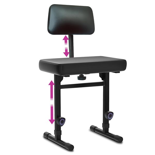 Melodic Piano Stool Bench Chair Seat Music Keyboard Stand Adjustable Soft Padded Cushion Backrest Ergonomic for Stage Musicians Steel Black