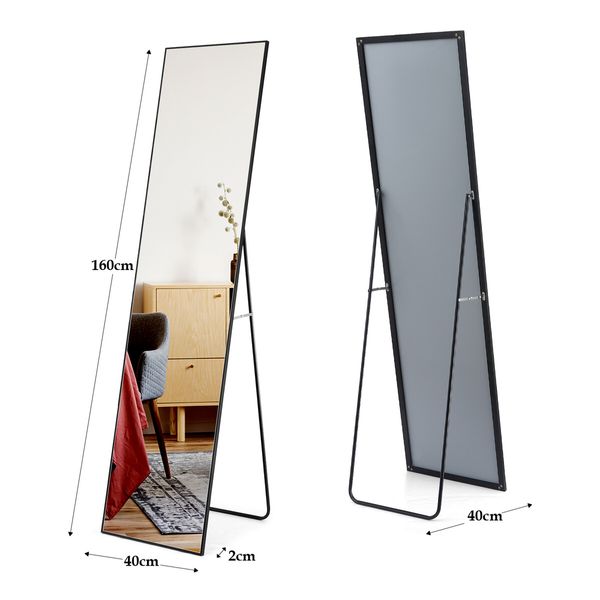 Full Length Mirror Body Makeup Vanity Floor Wall Mounted Free Standing Dressing Leaning Hallway Bed Room with Foldable Metal Stand 40x2x160cm