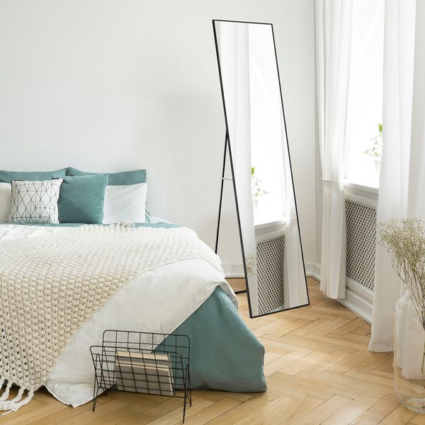 Full Length Mirror Body Makeup Vanity Floor Wall Mounted Free Standing Dressing Leaning Hallway Bed Room with Foldable Metal Stand 40x2x160cm
