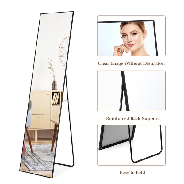 Full Length Mirror Body Makeup Vanity Floor Wall Mounted Free Standing Dressing Leaning Hallway Bed Room with Foldable Metal Stand 40x2x160cm