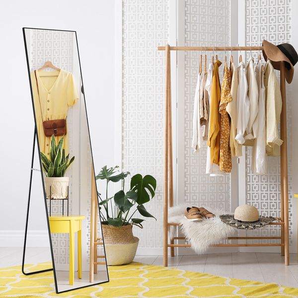 Full Length Mirror Body Makeup Vanity Floor Wall Mounted Free Standing Dressing Leaning Hallway Bed Room with Foldable Metal Stand 40x2x160cm