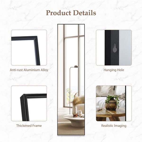 Full Length Mirror Body Makeup Vanity Floor Wall Mounted Free Standing Dressing Leaning Hallway Bed Room with Foldable Metal Stand 40x2x160cm