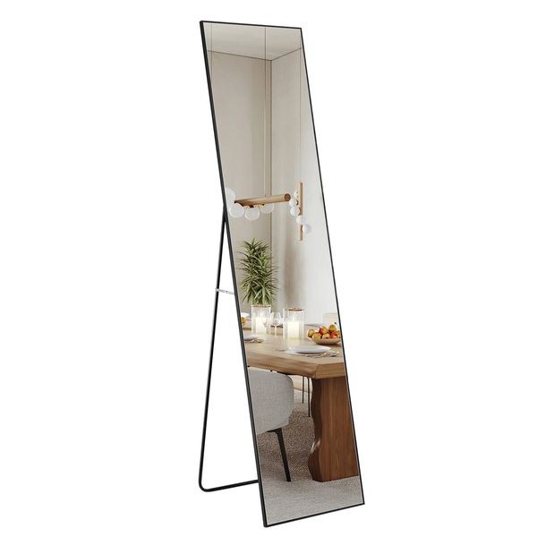 Full Length Mirror Body Makeup Vanity Floor Wall Mounted Free Standing Dressing Leaning Hallway Bed Room with Foldable Metal Stand 40x2x160cm