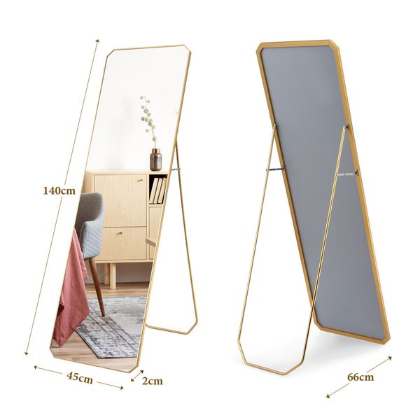 Full Length Floor Mirror Vanity Body Makeup Free Standing Wall Hanging Leaning Hallway Bedroom Dressing Room with Folding Stand 45x2x140cm
