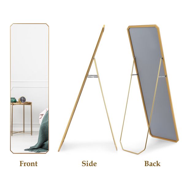 Full Length Floor Mirror Vanity Body Makeup Free Standing Wall Hanging Leaning Hallway Bedroom Dressing Room with Folding Stand 45x2x140cm