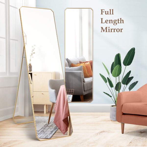 Full Length Floor Mirror Vanity Body Makeup Free Standing Wall Hanging Leaning Hallway Bedroom Dressing Room with Folding Stand 45x2x140cm