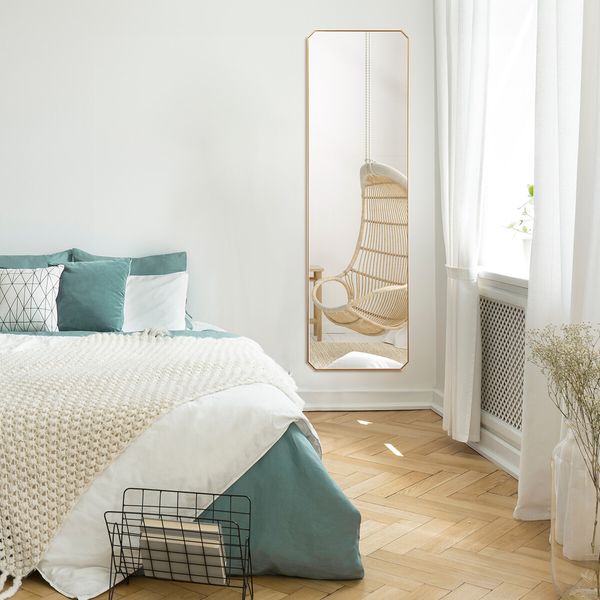 Full Length Floor Mirror Vanity Body Makeup Free Standing Wall Hanging Leaning Hallway Bedroom Dressing Room with Folding Stand 45x2x140cm