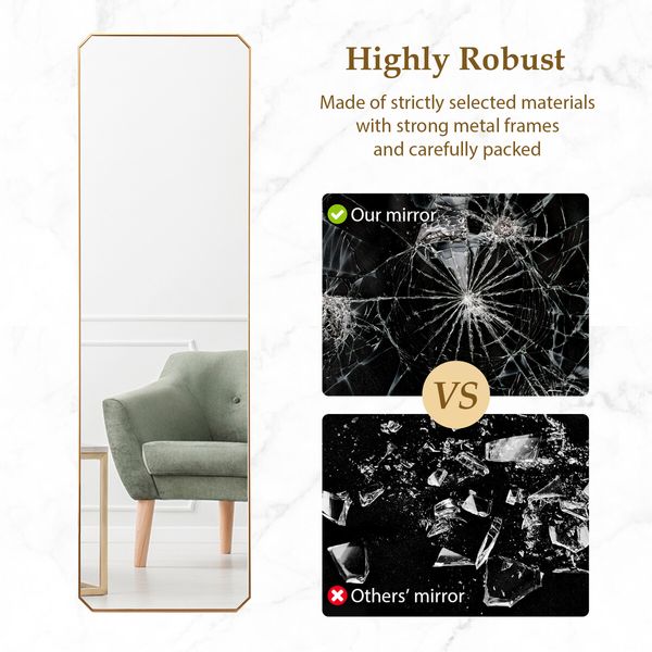 Full Length Floor Mirror Vanity Body Makeup Free Standing Wall Hanging Leaning Hallway Bedroom Dressing Room with Folding Stand 45x2x140cm