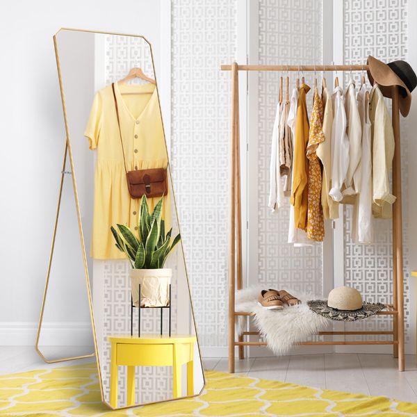 Full Length Floor Mirror Vanity Body Makeup Free Standing Wall Hanging Leaning Hallway Bedroom Dressing Room with Folding Stand 45x2x140cm
