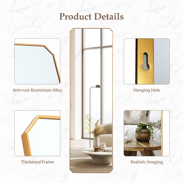 Full Length Floor Mirror Vanity Body Makeup Free Standing Wall Hanging Leaning Hallway Bedroom Dressing Room with Folding Stand 45x2x140cm