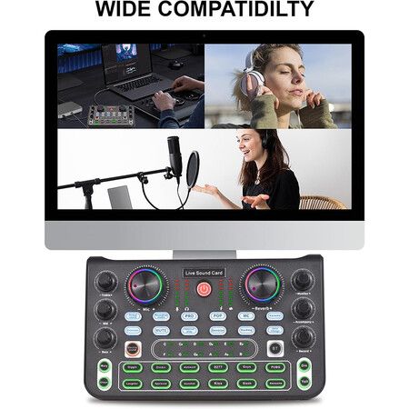 Podcast Recording Equipment with Voice changer, Podcast Mixer,Sound Card, DJ Audio Mixer Interface for PC Game Live Streaming or Podcast