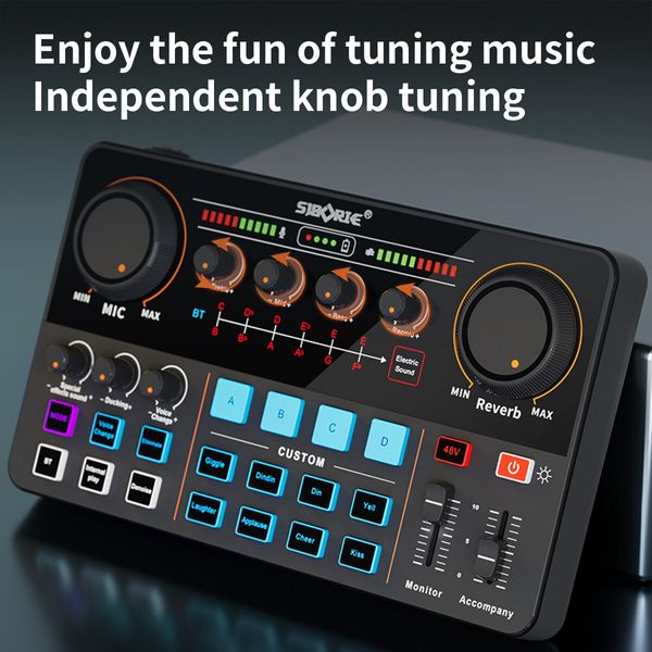 Live Sound Card, Mini Sound Mixer Board with Effects and Voice Changer, Noise Reduction Bluetooth Live Sound Card Audio Mixer for Live Streaming, Podcast