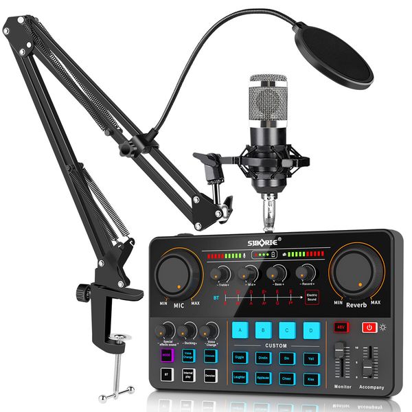 Live Sound Card, Mini Sound Mixer Board with Effects and Voice Changer, Noise Reduction Bluetooth Live Sound Card Audio Mixer for Live Streaming, Podcast