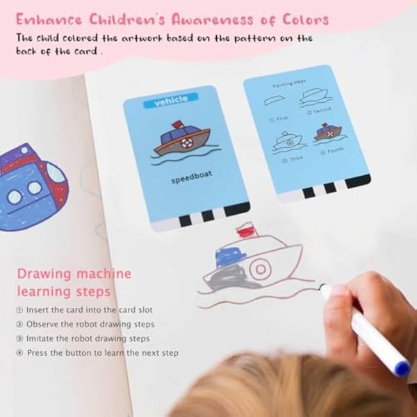 Drawing Robot for Kids,Interactive Educational Drawing Robot for Kids,Montessori Learning Toy with 100 Word Cards Color Green