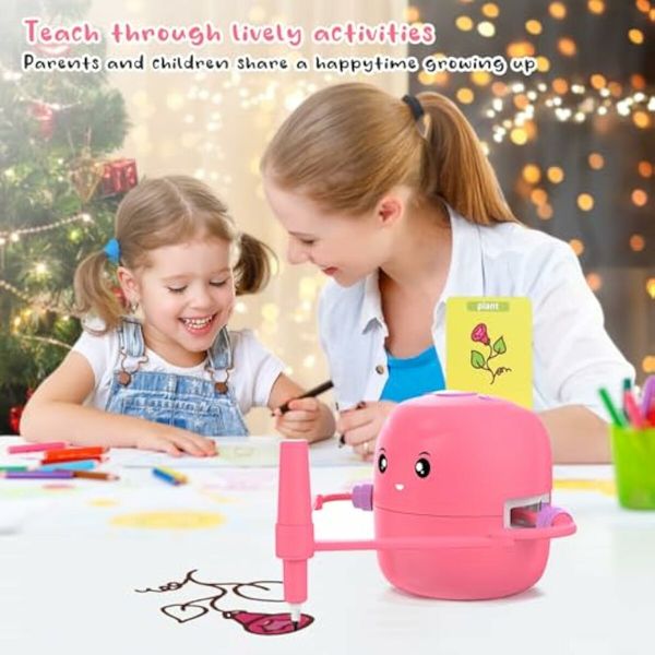 Drawing Robot for Kids,Interactive Educational Drawing Robot for Kids,Montessori Learning Toy with 100 Word Cards Color Green