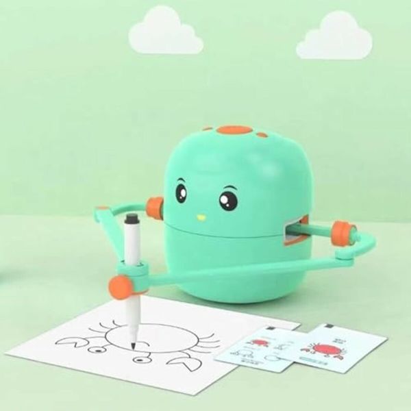 Drawing Robot for Kids,Interactive Educational Drawing Robot for Kids,Montessori Learning Toy with 100 Word Cards Color Green