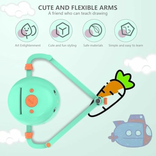 Drawing Robot for Kids,Interactive Educational Drawing Robot for Kids,Montessori Learning Toy with 100 Word Cards Color Green