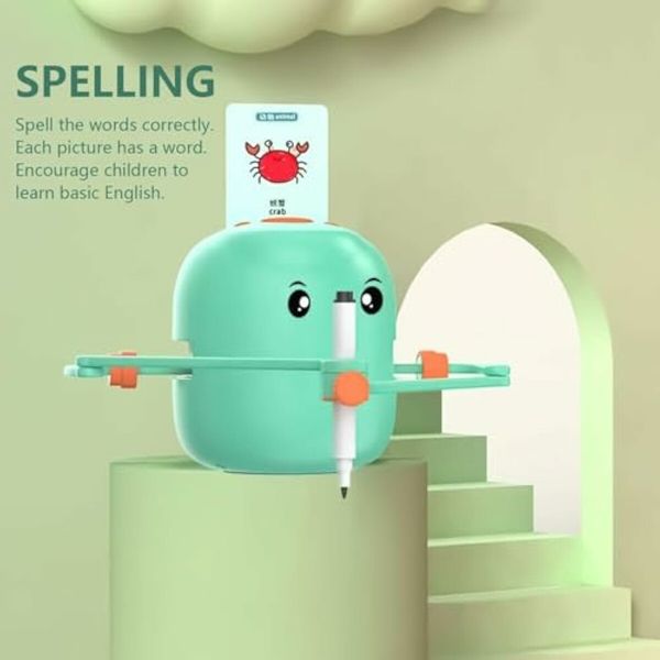 Drawing Robot for Kids,Interactive Educational Drawing Robot for Kids,Montessori Learning Toy with 100 Word Cards Color Green