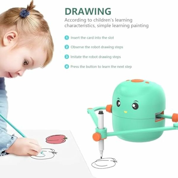 Drawing Robot for Kids,Interactive Educational Drawing Robot for Kids,Montessori Learning Toy with 100 Word Cards Color Green