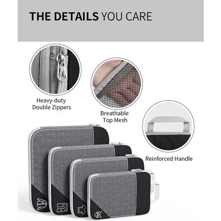 Compression Packing Cube for Suitcase, 6 Pcs Travel Luggage Organizer (Black)