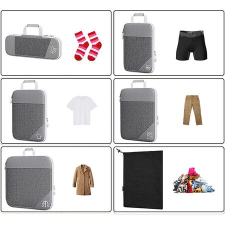 Compression Packing Cube for Suitcase, 6 Pcs Travel Luggage Organizer (Black)