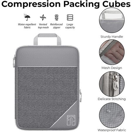 Compression Packing Cube for Suitcase, 6 Pcs Travel Luggage Organizer (Black)