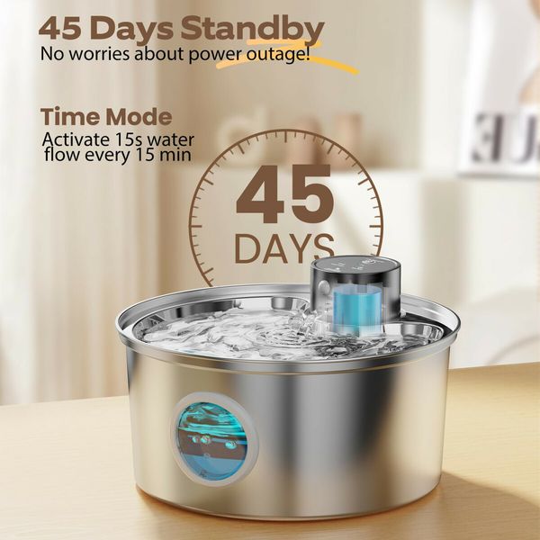 3.2L Water Fountain Wireless Stainless Steel Pet Bowl Automatic Dispenser Rechargeable Dog Waterer Fountain Indoor with Motion Sensor