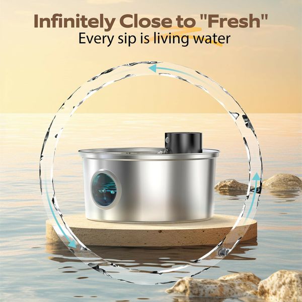 3.2L Water Fountain Wireless Stainless Steel Pet Bowl Automatic Dispenser Rechargeable Dog Waterer Fountain Indoor with Motion Sensor