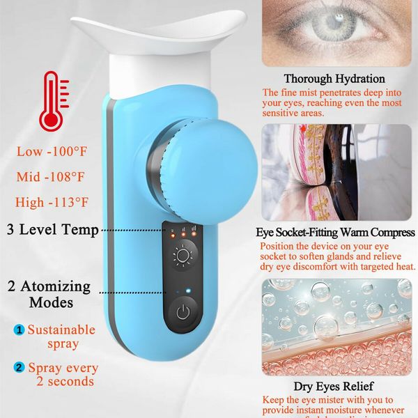 Eye Steamer Portable Electric Heated USB Nano Eye Mist Sprayer with Warm Compress for Dry Eyes,Rechargeable Eye Drops Steamer for Home Office Travel-Blue