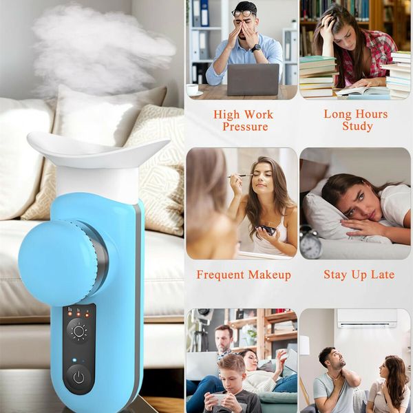 Eye Steamer Portable Electric Heated USB Nano Eye Mist Sprayer with Warm Compress for Dry Eyes,Rechargeable Eye Drops Steamer for Home Office Travel-Blue