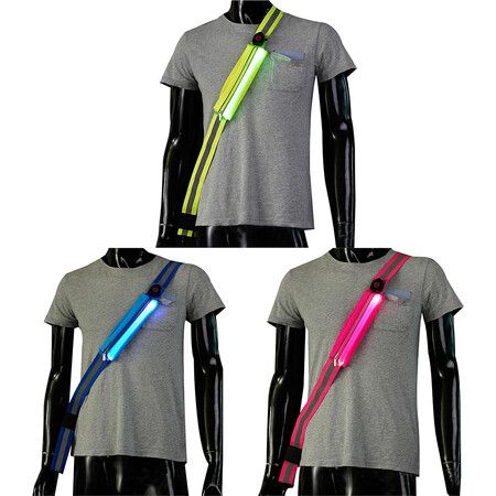 USB Rechargeable LED Reflective Belt Sash Adjustable Length LED Light Up Running Belt Light for Walkers (Blue)