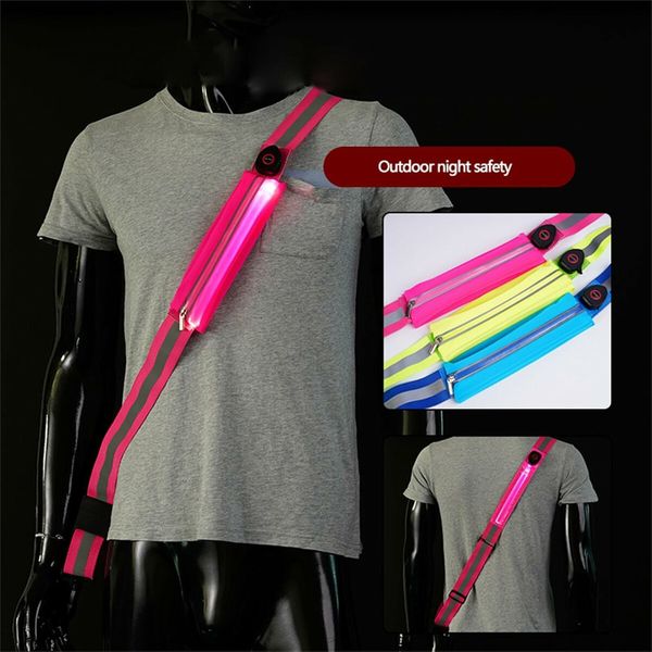USB Rechargeable LED Reflective Belt Sash Adjustable Length LED Light Up Running Belt Light for Walkers (Pink)