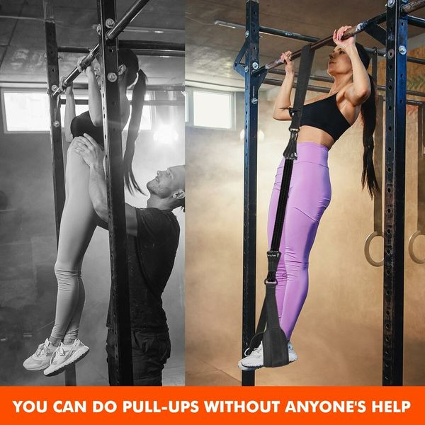 Heavy Duty Resistance Band for Pull Up Bar, Adjustable Weight/Size with Fabric Feet/Knee Rest, Bands for Pull Up Assist for Strength Training (Black)