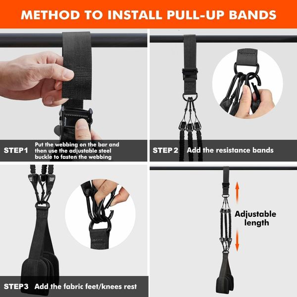 Heavy Duty Resistance Band for Pull Up Bar, Adjustable Weight/Size with Fabric Feet/Knee Rest, Bands for Pull Up Assist for Strength Training (Black)