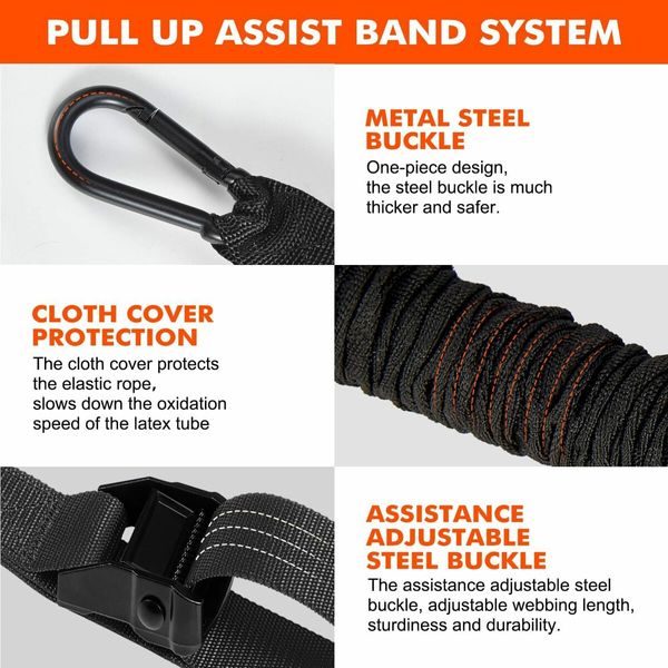Heavy Duty Resistance Band for Pull Up Bar, Adjustable Weight/Size with Fabric Feet/Knee Rest, Bands for Pull Up Assist for Strength Training (Black)