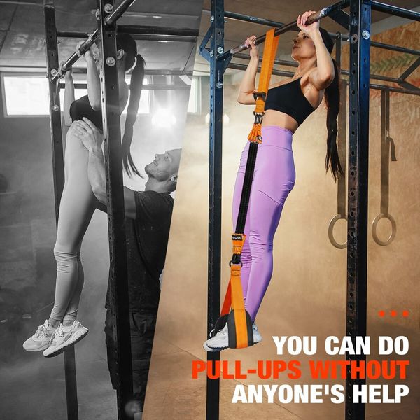 Heavy Duty Resistance Band for Pull Up Bar, Adjustable Weight/Size with Fabric Feet/Knee Rest, Bands for Pull Up Assist for Strength Training (Orange)