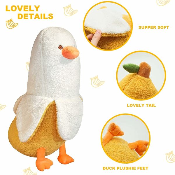 Banana Duck Plush Toy Cute Plushie Hugging Plush Pillow Duck Stuffed Animal for Girls and Boys White 50 CM