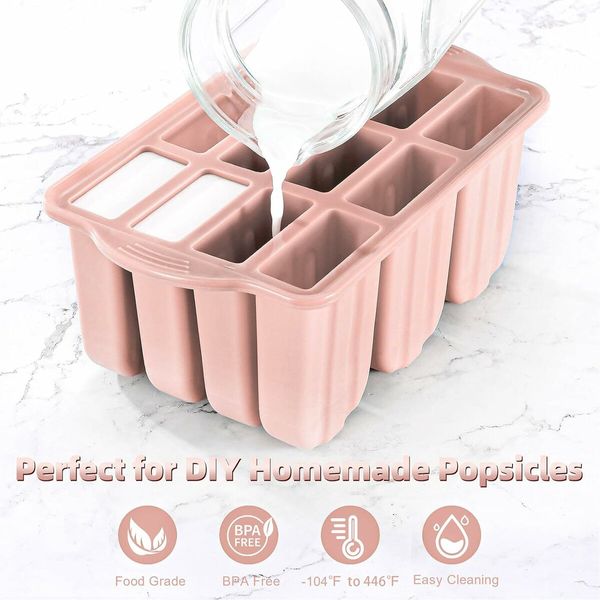 Silicone Popsicles Molds,Ice Pop Cream Mold Set Homemade Popsicle Maker For Kids with 50pcs Sticks(Pink)