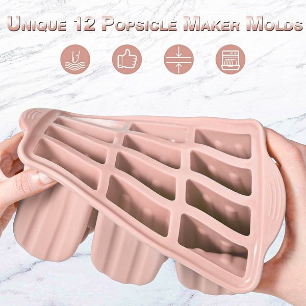 Silicone Popsicles Molds,Ice Pop Cream Mold Set Homemade Popsicle Maker For Kids with 50pcs Sticks(Pink)