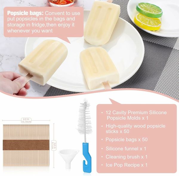 Silicone Popsicles Molds,Ice Pop Cream Mold Set Homemade Popsicle Maker For Kids with 50pcs Sticks(Pink)